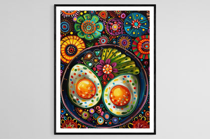 Affiche Huevos Rancheros – Poster Coloré de Plat Mexicain Délicieux