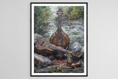 Affiche Pakhawaj Rustique – Poster Art de l'Instrument Musical Indien