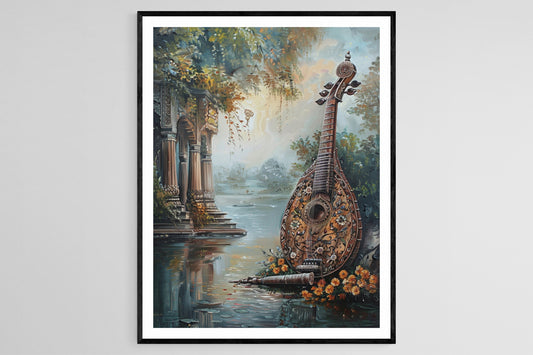 Affiche Sarod Exquise – Poster Art du Traditionnel Instrument Indien