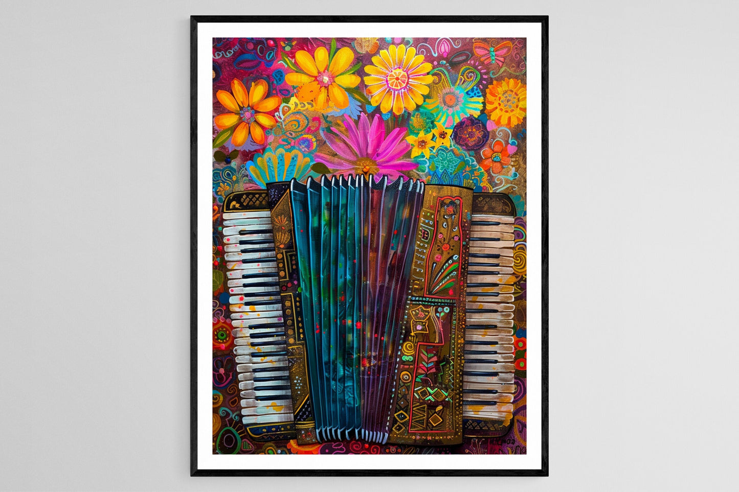 Affiche Accordéon Coloré – Poster Peinture Instrument Musical Mexicain