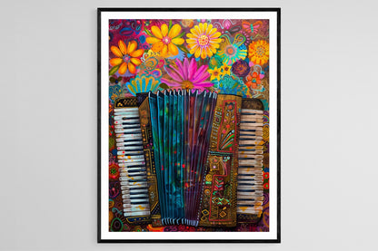 Affiche Accordéon Coloré – Poster Peinture Instrument Musical Mexicain