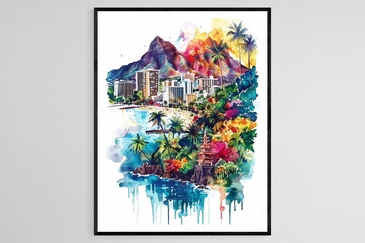 Affiche Honolulu – Poster Art de la Ville, Décor Hawaïen Éclatant