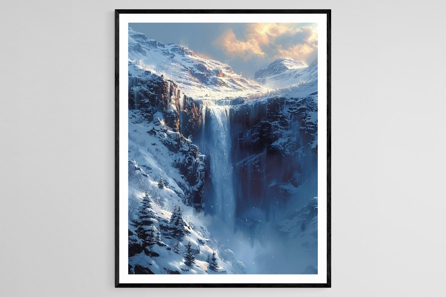 Affiche Cascade Majestueuse d'Islande – Poster Art de Paysage d'Hiver