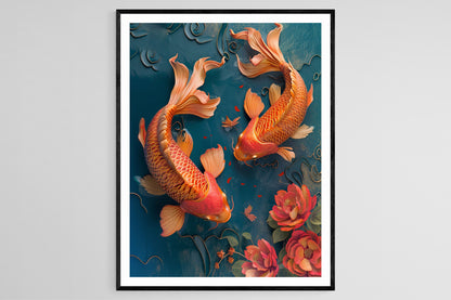 Affiche de Poisson Koi – Impression Artistique Japonaise en Aquarelle