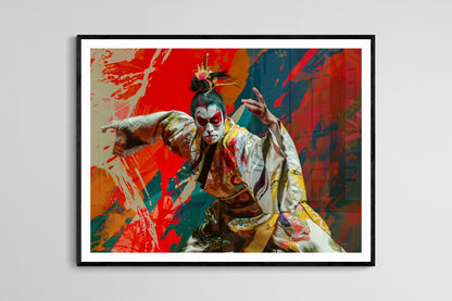 Affiche Théâtre Kabuki – Scène Japonaise Éclatante, Décoration Murale
