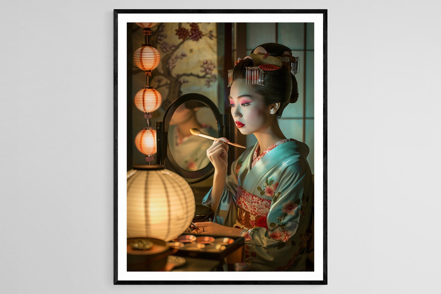 Affiche Geisha Peinte à la Main – Art Japonais en Aquarelle