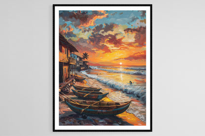 Affiche Charmante Ville Côtière – Poster Art Huanchaco avec Surfers