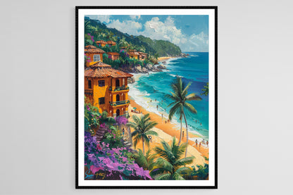 Affiche Village Équatorien – Poster Art de Montañita, Plage et Surf