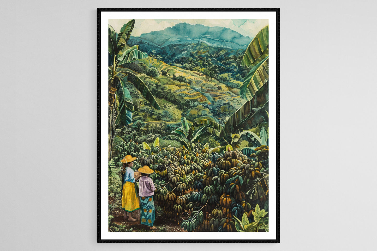 Affiche de Cacao Vénézuélien – Peinture des Récolteurs en Tenues Traditionnelles
