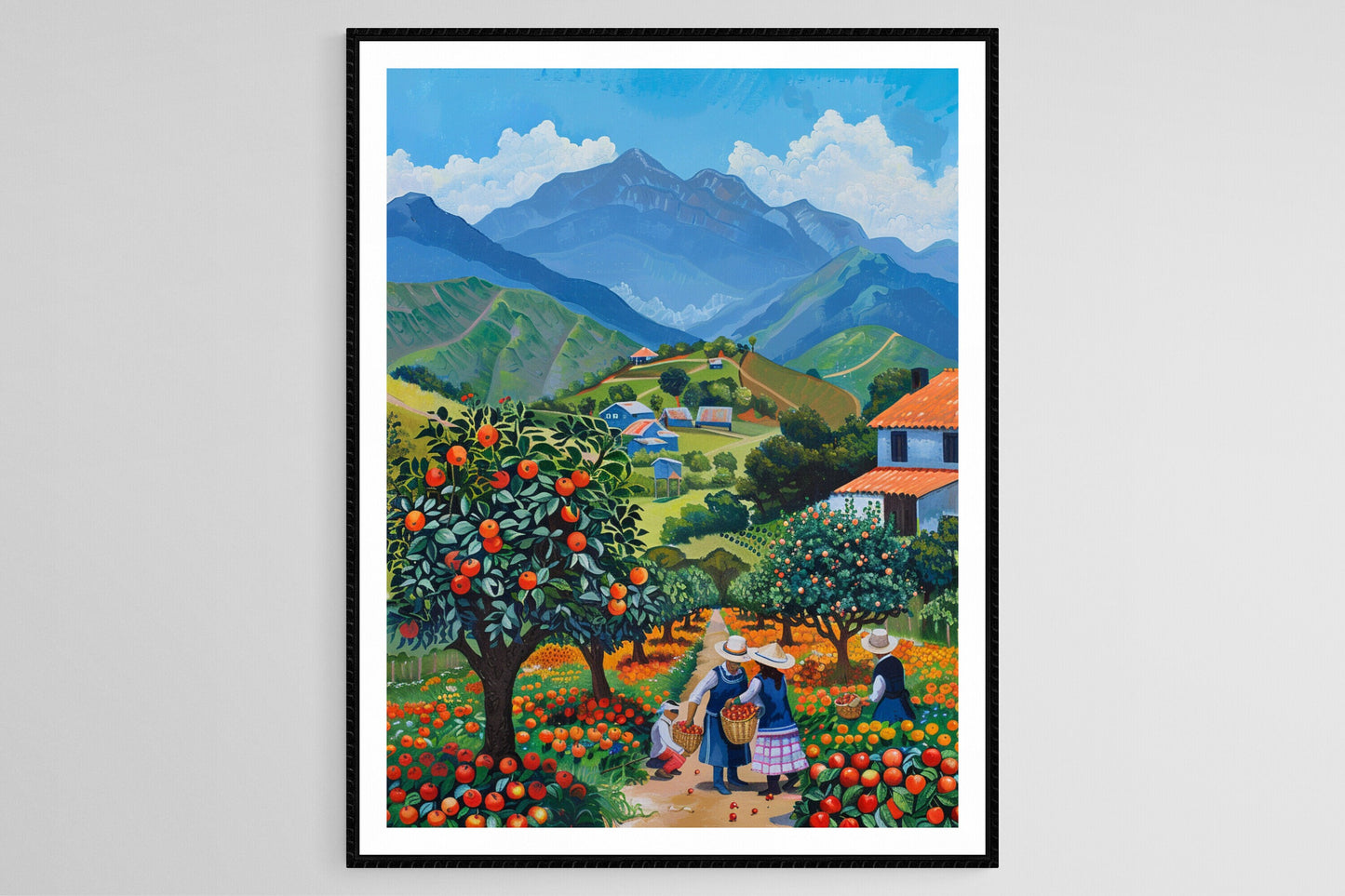 Affiche Verger Chilien – Poster Paysage de Fermiers Cueillant des Pommes