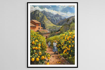 Affiche Verger de Citrons Péruvien – Peinture de Fermiers en Chapeaux Andins