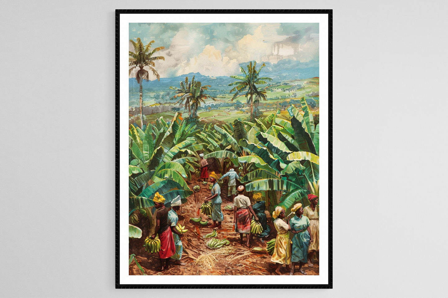 Affiche Bananiers Ougandais – Illustration de la récolte traditionnelle