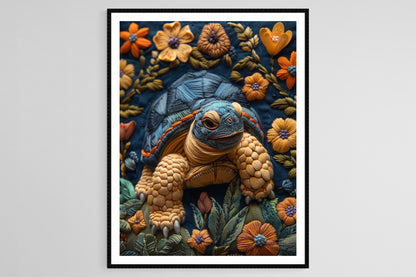 Affiche Tortue de Galápagos – Poster Broderie Élégante et Unique