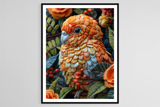 Affiche Kakapo – Poster Broderie Colorée et Motifs Naturels Vifs