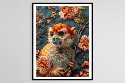 Affiche Singe Proboscis – Tableau Brodé d'Art Animalier Exotique