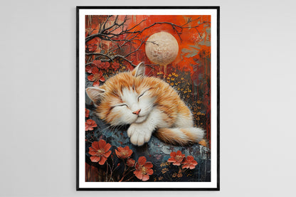 Affiche Chat Endormi Wabi Sabi – Art mural félin éclatant