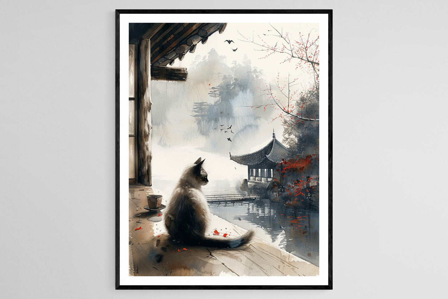 Affiche Wabi-Sabi – Poster Art de Chat Dormant dans une Maison de Thé