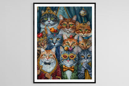 Affiche Chats au Bal Masqué – Peinture Inspirée de Louis Wain