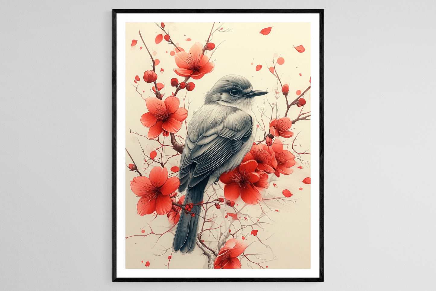 Affiche Oiseau Rossignol - Peinture Naturelle à la Main