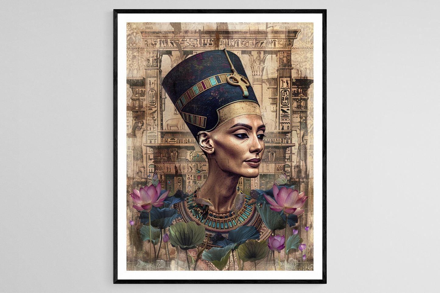 Affiche Nefertiti Éthérée – Art Égyptien Luxueux et Mystique