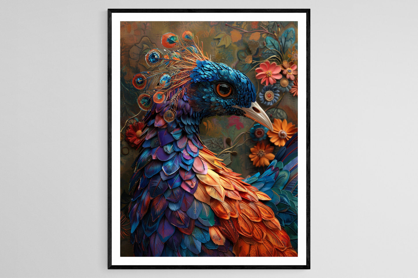 Affiche Paon Élégant – Poster aux Plumes Vibrantes et Présence Royale