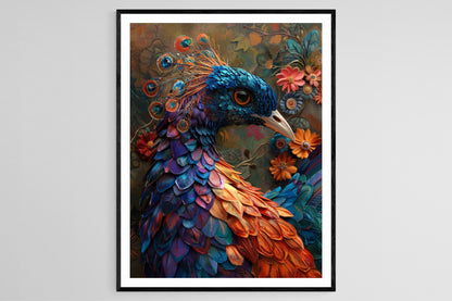 Affiche Paon Élégant – Poster aux Plumes Vibrantes et Présence Royale