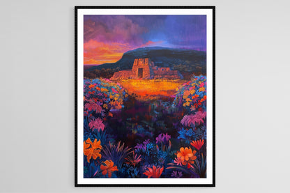 Affiche Temple Heiau Ancien – Impression artistique de coucher de soleil