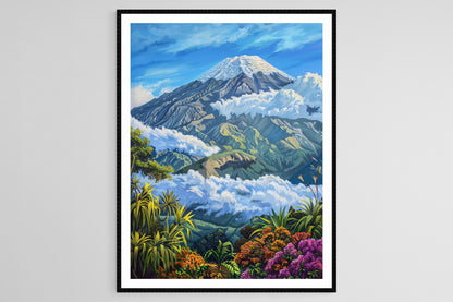 Affiche Mauna Kea – Poster Art Print de Volcan avec Flore Hawaïenne