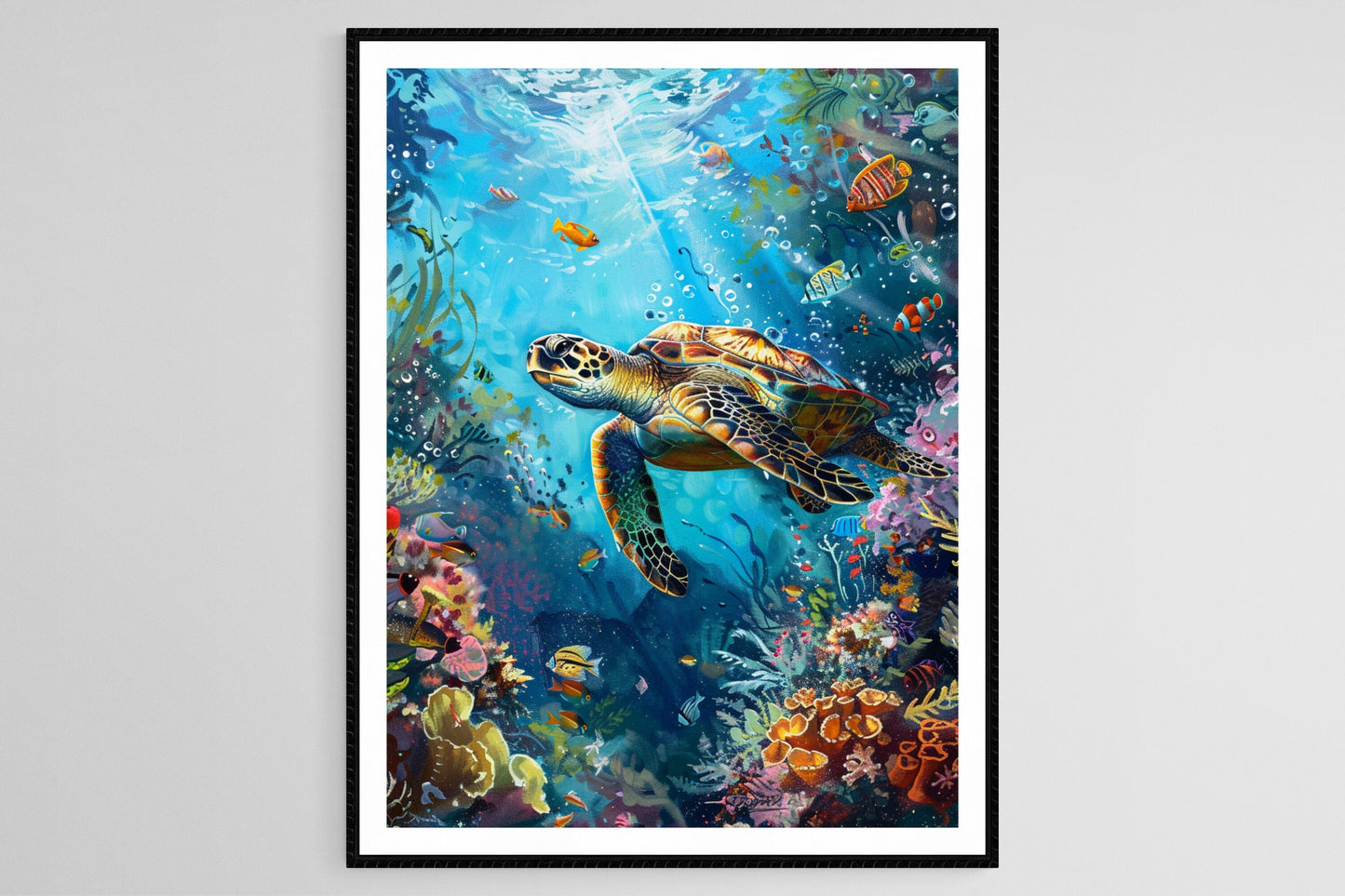 Affiche Tortue de Mer Hawaiienne – Impression Art Coral Vibrant