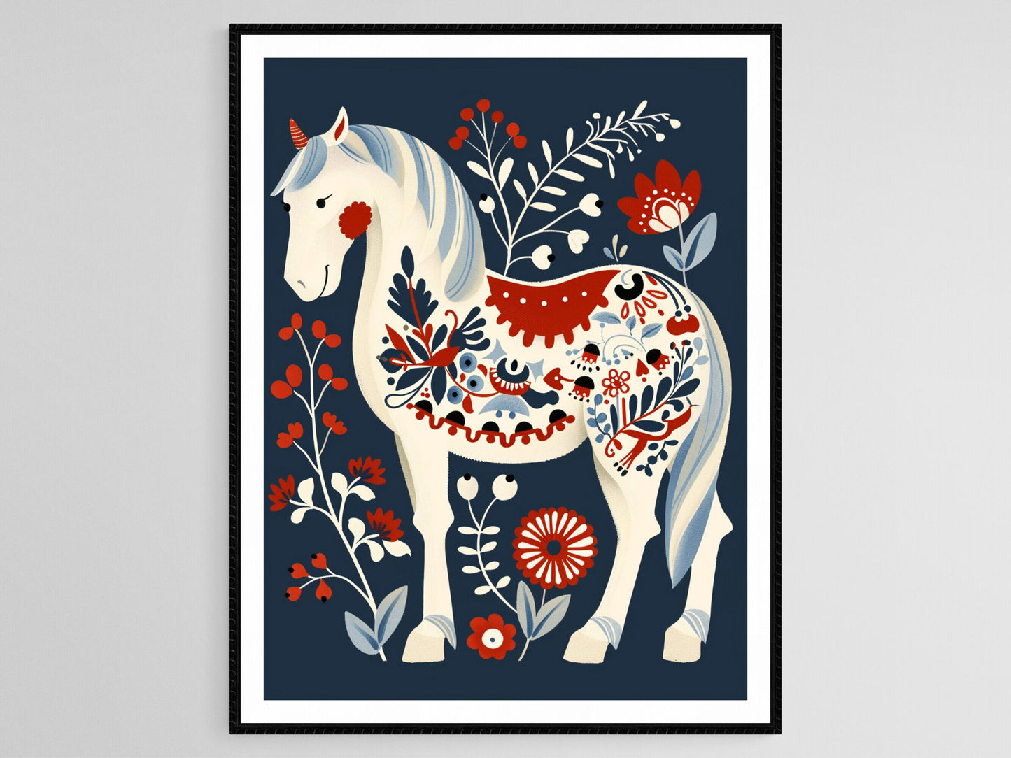 Affiche Cheval Dala – Poster Design Floral Kurbits Éclatant