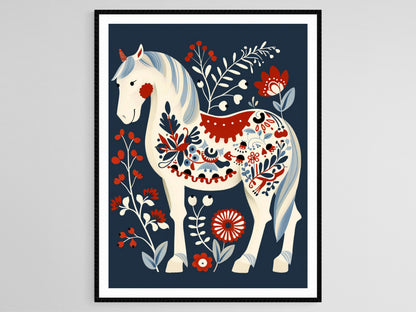Affiche Cheval Dala – Poster Design Floral Kurbits Éclatant