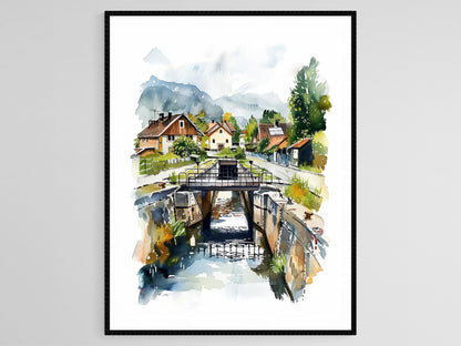 Affiche du Canal Göta – Poster Art Suédois, Écluses de Berg