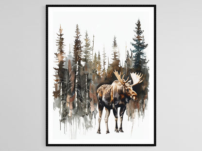 Affiche Norrland – Tableau d'élan et forêts de bouleaux suédois