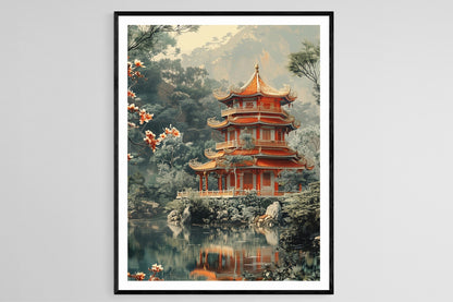 Affiche Art de Temple Vietnamien – Paysage de Pagode Paisible