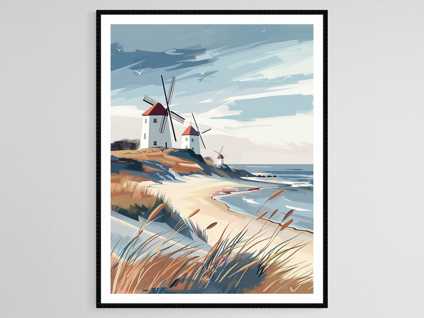Affiche Moulins à Vent d'Öland – Poster Art Déco des Dunes Côtières