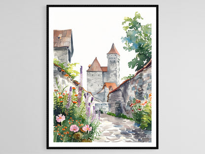 Affiche des Murs Médiévaux de Gotland – Illustration du Patrimoine Hanséatique