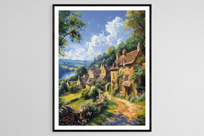 Affiche Château Combe – Peinture de village des Cotswolds, Art mural
