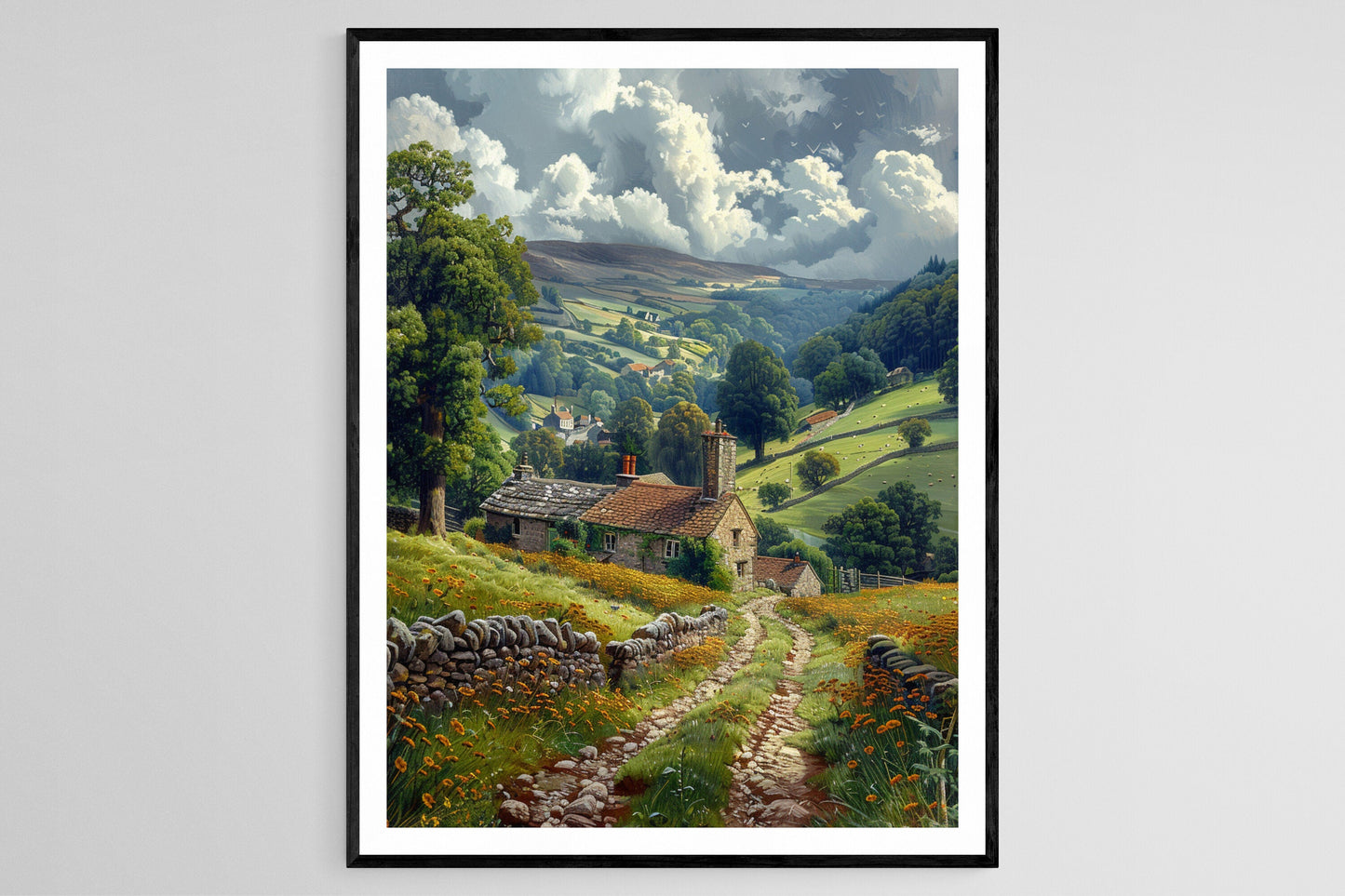 Affiche Yorkshire Dales – Illustration du village de Hawes