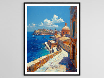 Affiche Vieille Ville de Malte – Impression Aquarelle Méditerranéenne