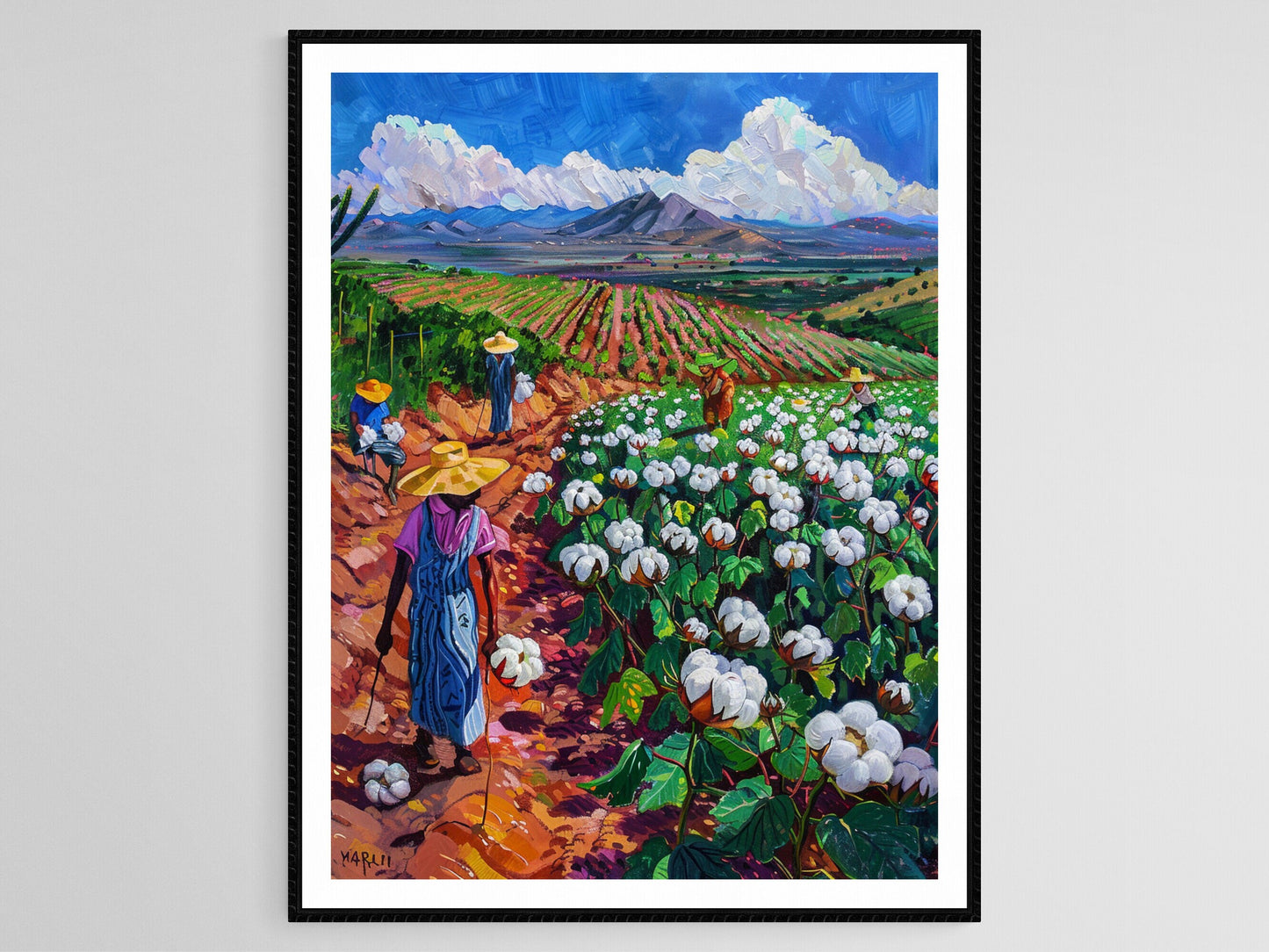 Affiche Art Village Brésilien – Poster des Agriculteurs en Coton