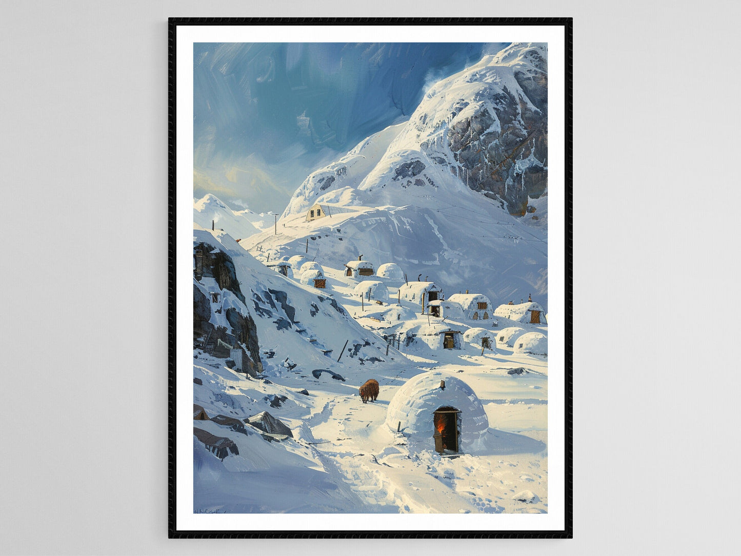 Affiche Village Inuit – Poster Peinture des Maisons Arctiques Traditionnelles
