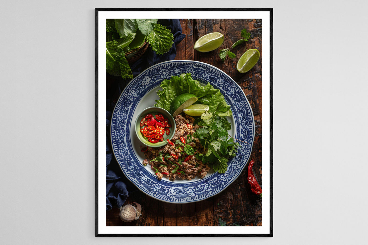 Affiche Larb Thaï Authentique – Tableau de Salade de Viande Hachée