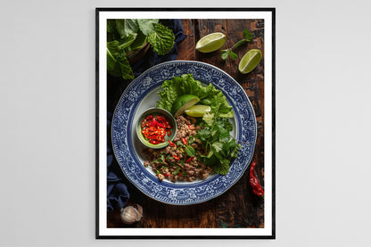 Affiche Larb Thaï Authentique – Tableau de Salade de Viande Hachée