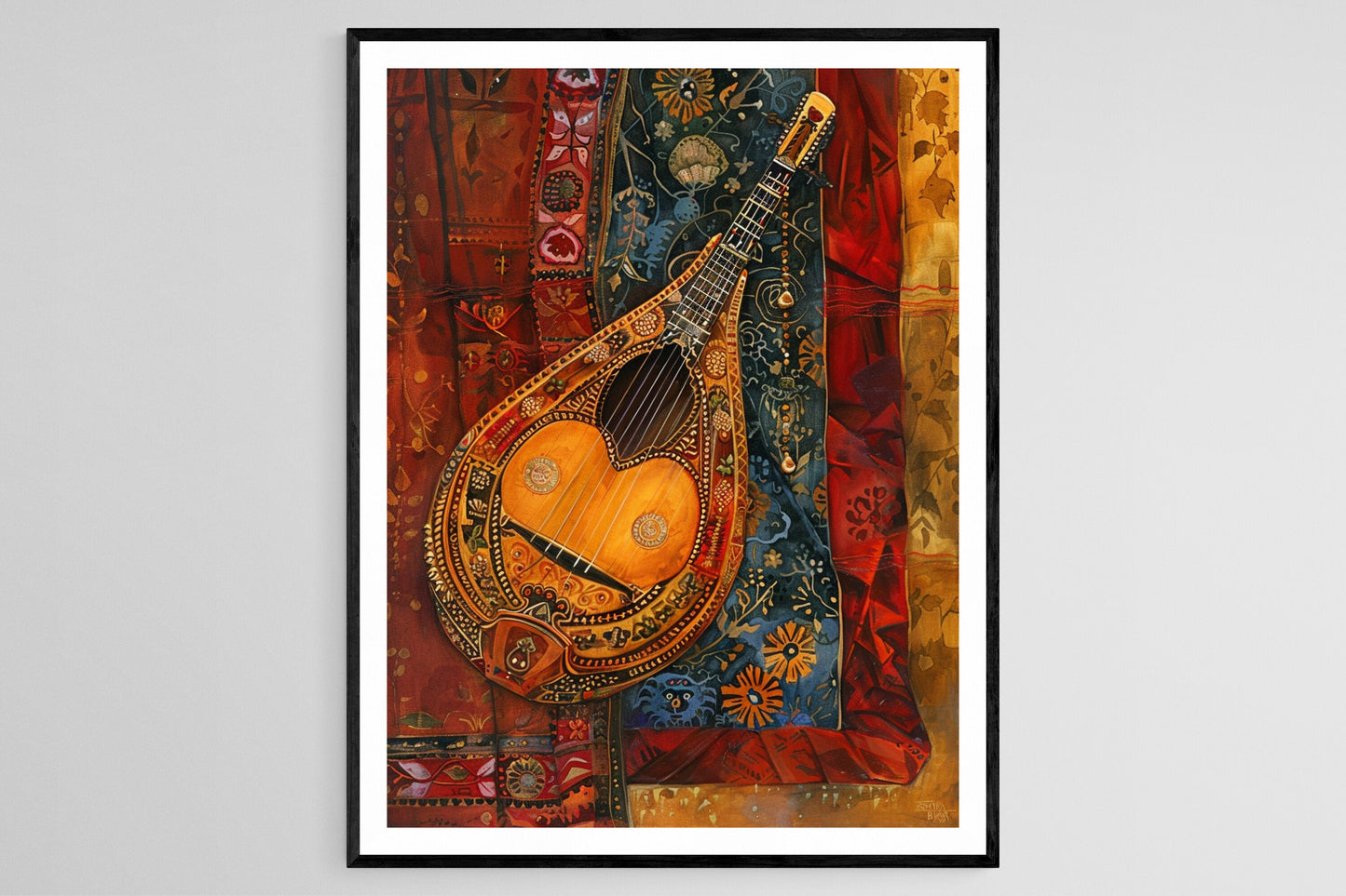 Affiche Santoor Ornée – Poster Peinture Instrument de Musique Indien