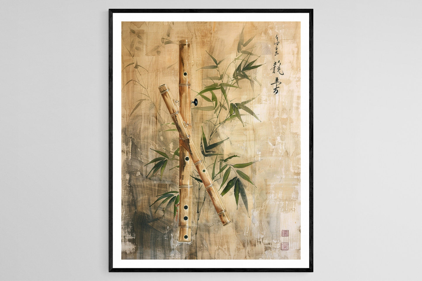 Affiche Shakuhachi Classique – Art du Violon Japonais avec Motifs en Bambou