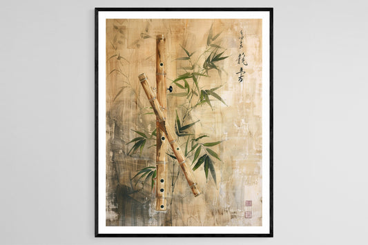 Affiche Shakuhachi Classique – Art du Violon Japonais avec Motifs en Bambou