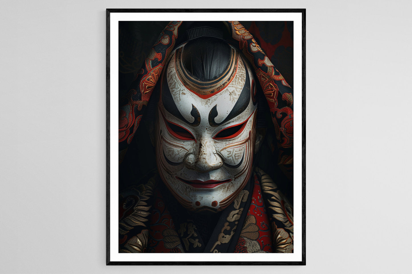 Affiche Masque Kabuki Intriqué – Poster Art Culturelle Élégante