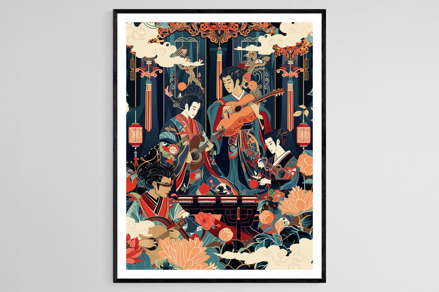 Affiche Musiciens Kabuki – Poster Peinture Instruments Traditionnels