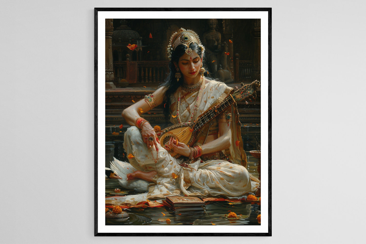 Affiche Saraswati – Poster de la déesse du savoir jouant de la veena