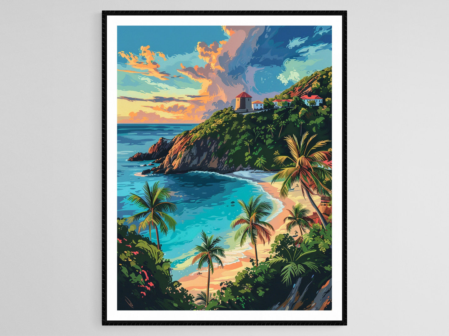 Affiche Coucher de Soleil à Trunk Bay – Poster Paysage avec Sucrerie Historique